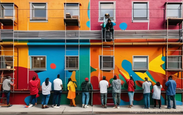 미술문화기획사의 효과적인 팀 빌딩 전략 - **Prompt:** A diverse team of male and female artists, ranging from young adults to middle-aged, col...