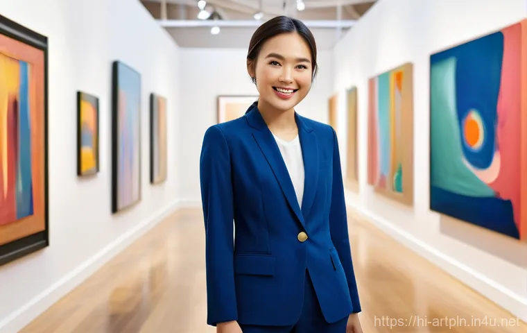 미술문화기획사의 커리어 목표 설정법 - **Prompt: Empowered Artist's Gallery Opening**
    A vibrant, medium shot photograph of a confident ...