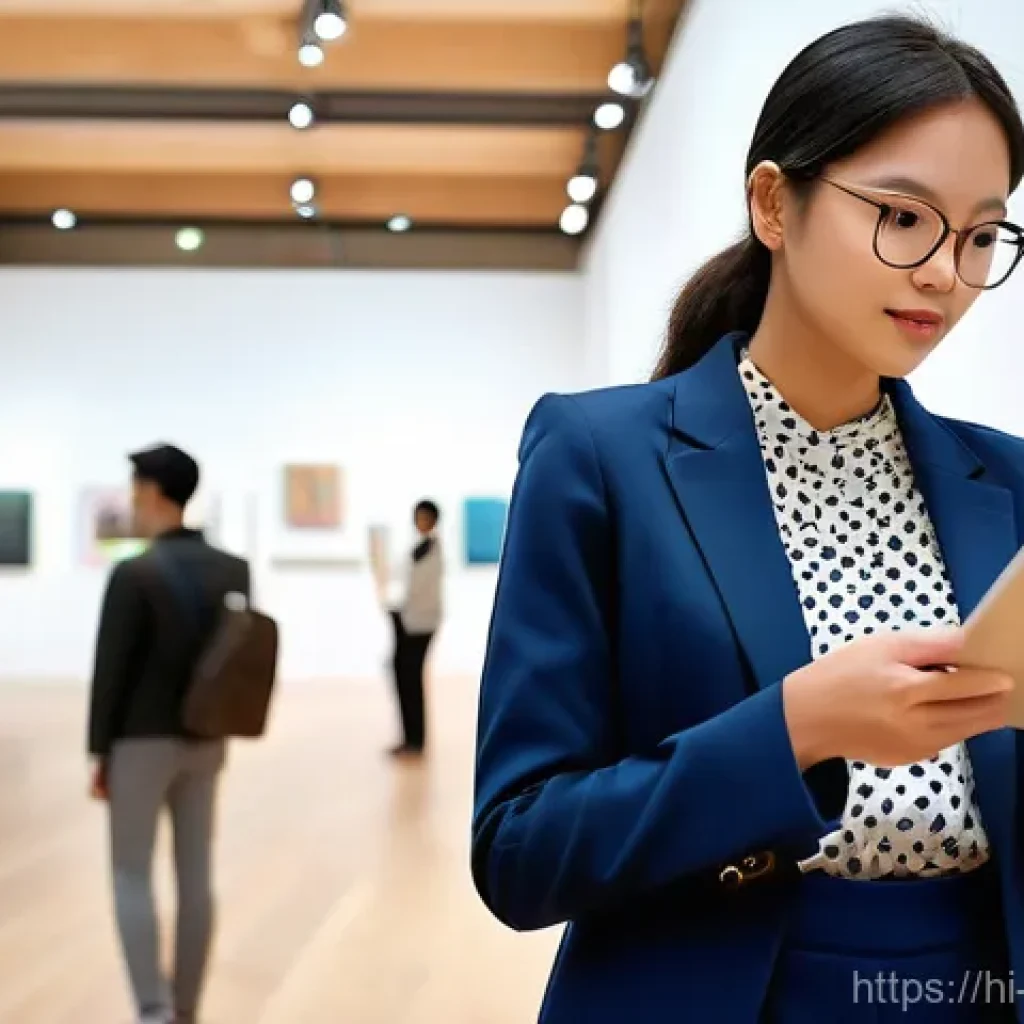 미술문화기획사의 직무와 전공의 연계성 - **Prompt:** "A dynamic and vibrant scene capturing a female art and culture planner in her late 20s,...