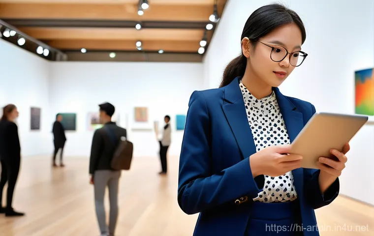 미술문화기획사의 직무와 전공의 연계성 - **Prompt:** "A dynamic and vibrant scene capturing a female art and culture planner in her late 20s,...