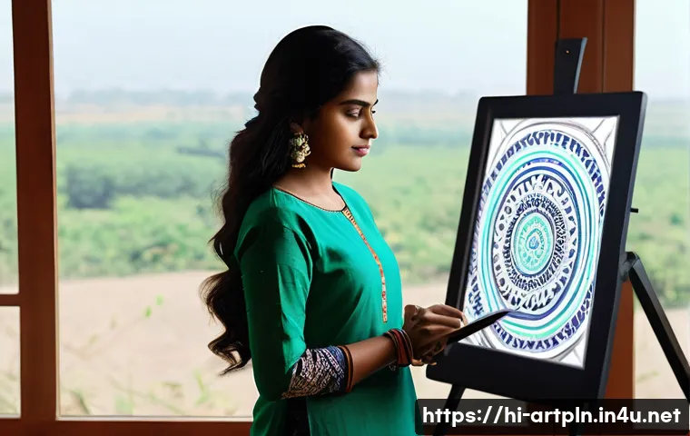 미술문화기획사의 산업별 수익성 분석 - **Prompt Title: Digital Fusion: Rural Artist Embracing Modern Art Tech**
    A serene, realistic dep...