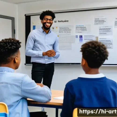 미술문화기획사 자격증 합격률 통계 - A diverse group of young adult students, dressed in smart casual attire, are engaged in a bright, mo...
