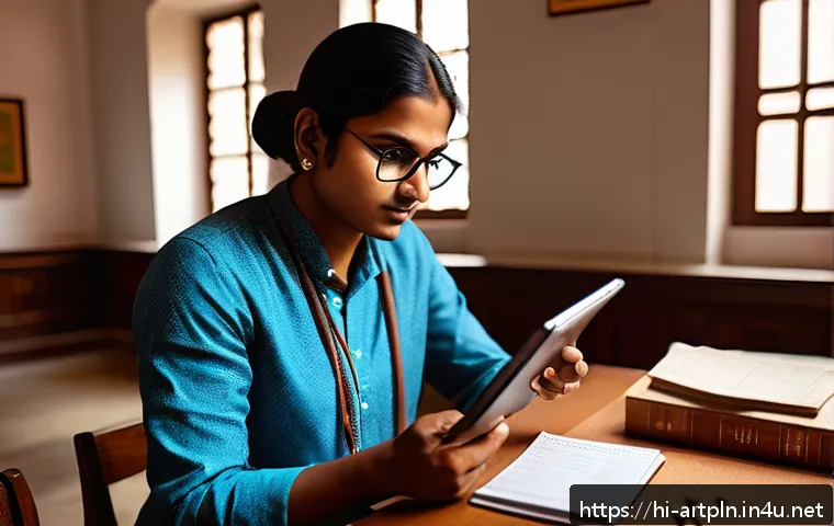 미술문화기획사 자격증 시험 합격 후기 - A detailed scene of a young Indian museum culture planner preparing for an exam in a cozy study room...
