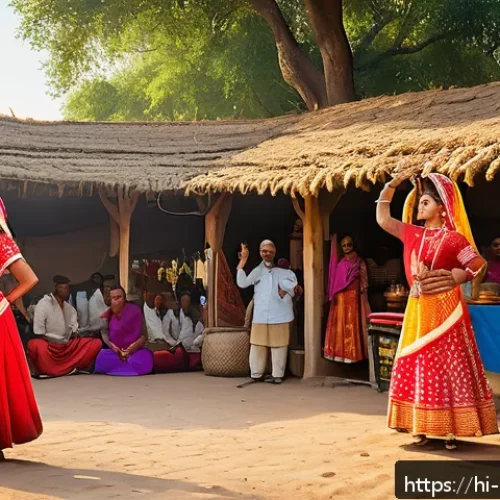 미술문화기획사로 성공하기 위한 필수 역량 - A vibrant cultural festival scene in an Indian village setting, showcasing local artists performing ...