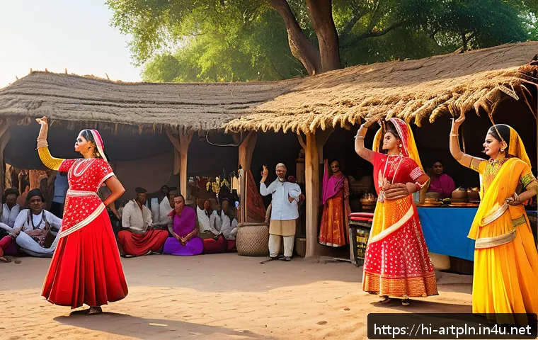 미술문화기획사로 성공하기 위한 필수 역량 - A vibrant cultural festival scene in an Indian village setting, showcasing local artists performing ...