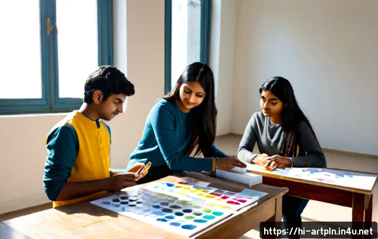 Home 17 미술문화기획사의 실기 대비 팀 프로젝트 경험 - Photorealistic Indian art and cultural planning students collaborating on a practical exam project i...